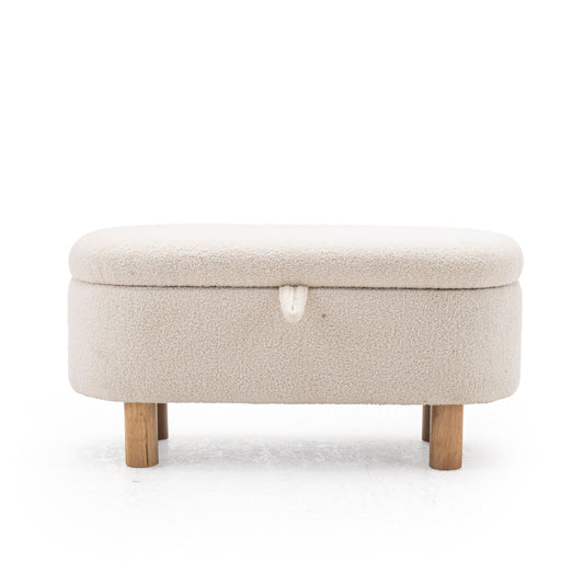 Modern Storage Bench, Teddy Fabric & Wooden Frame - PAIVA
