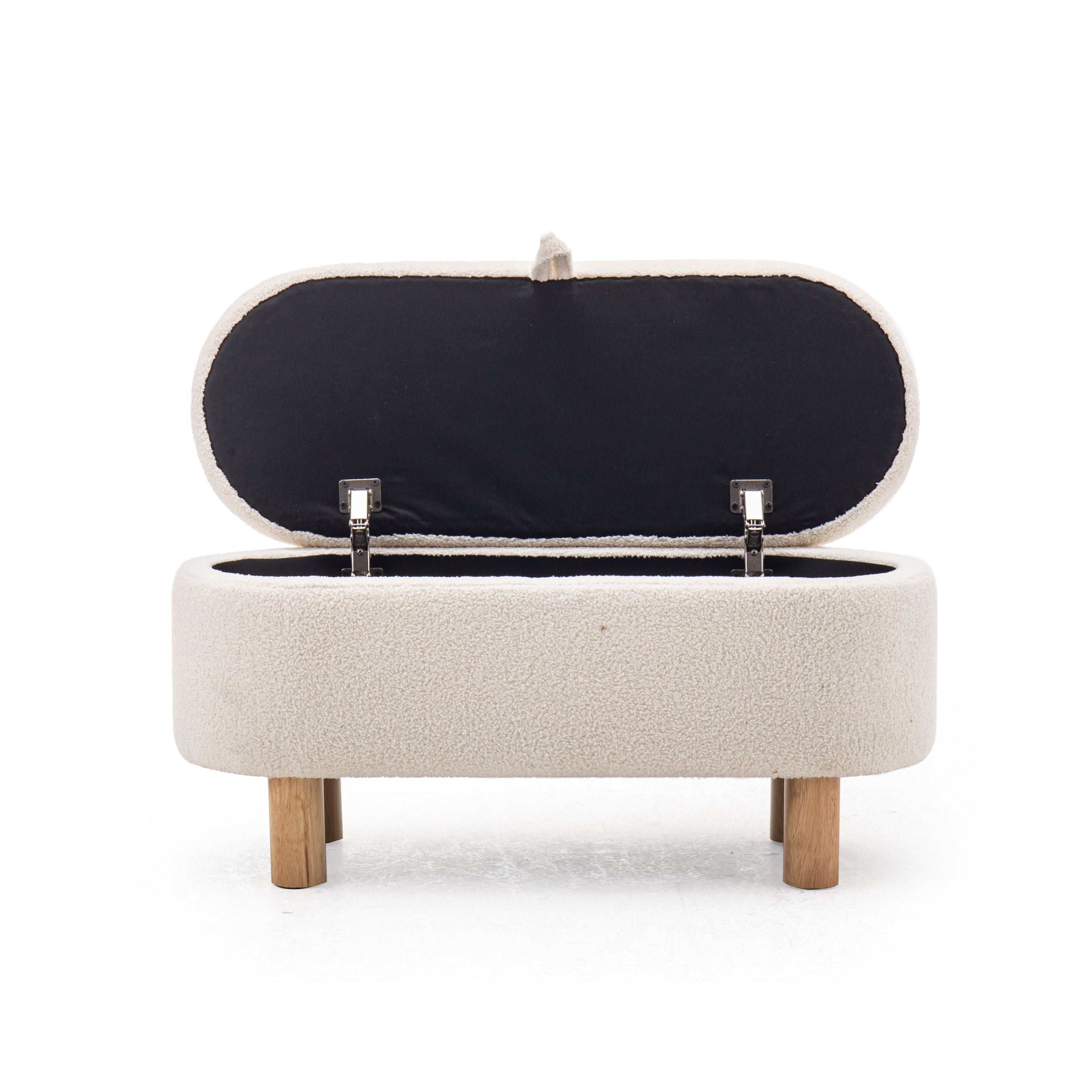Modern Storage Bench, Teddy Fabric & Wooden Frame - PAIVA