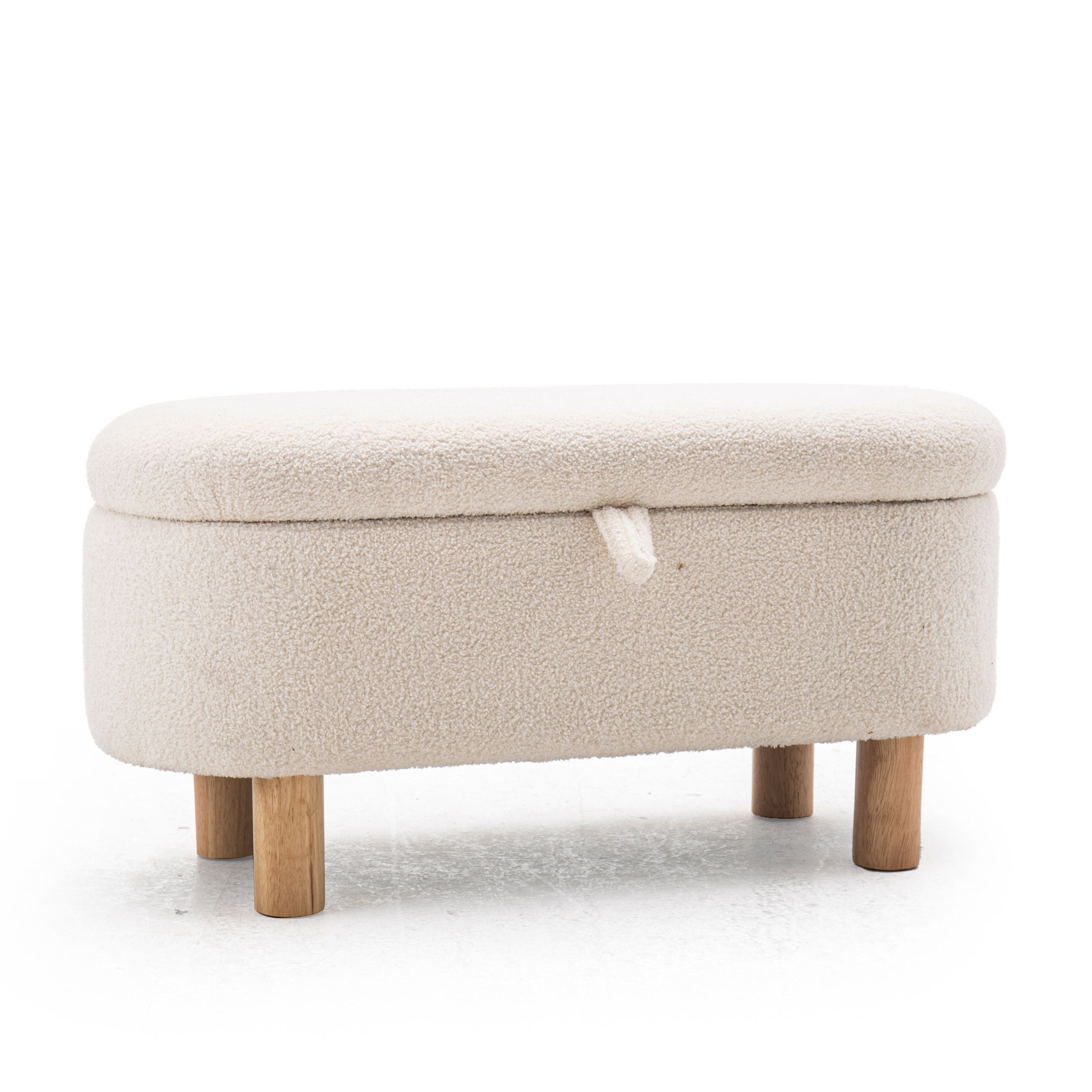 Modern Storage Bench, Teddy Fabric & Wooden Frame - PAIVA