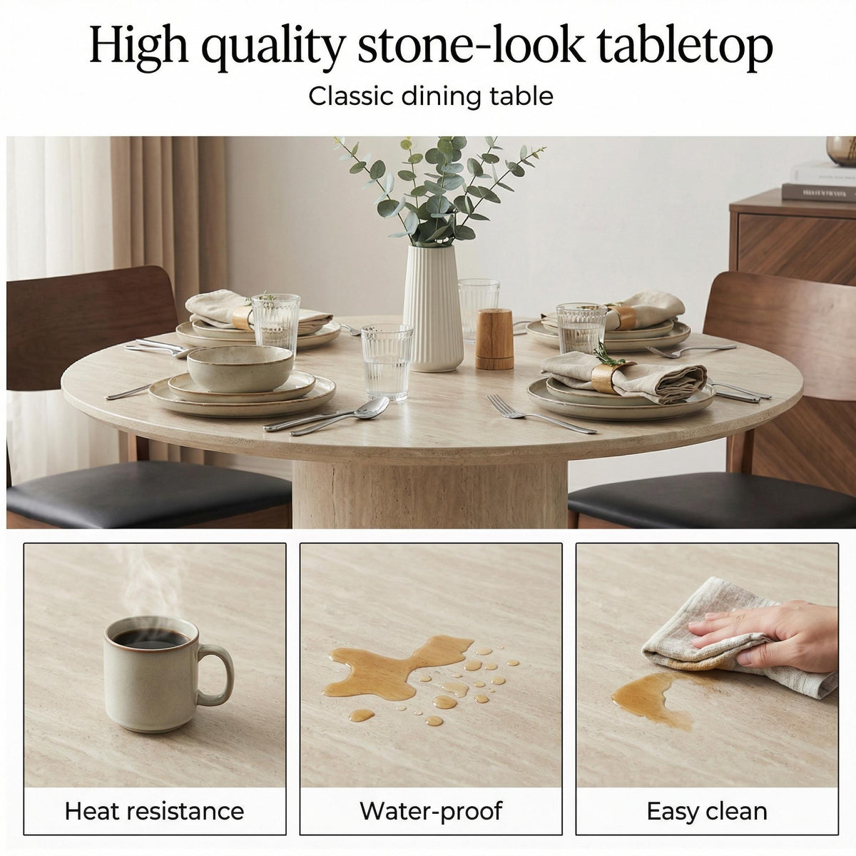PHAEL - Yellow Travertine Effect Dining Table