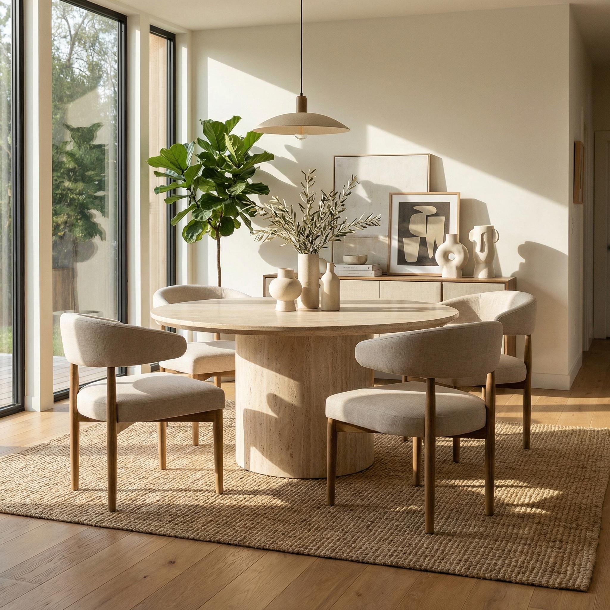 PHAEL - Yellow Travertine Effect Dining Table