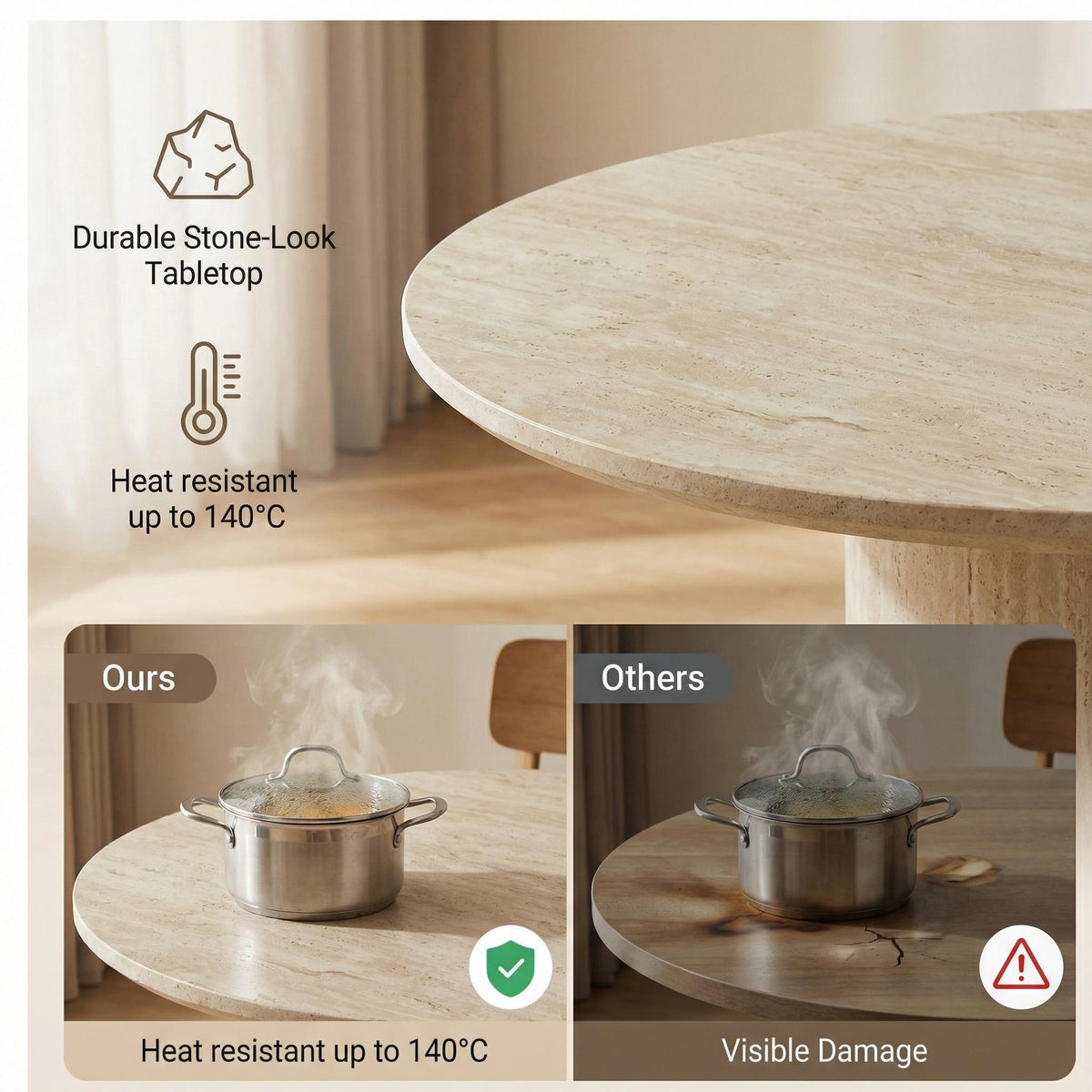 PHAEL - Yellow Travertine Effect Dining Table