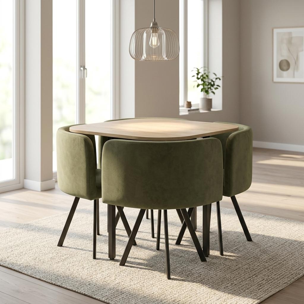 Modern Green Dining Set, MDF & Fabric - PIZZA SMALL GREEN