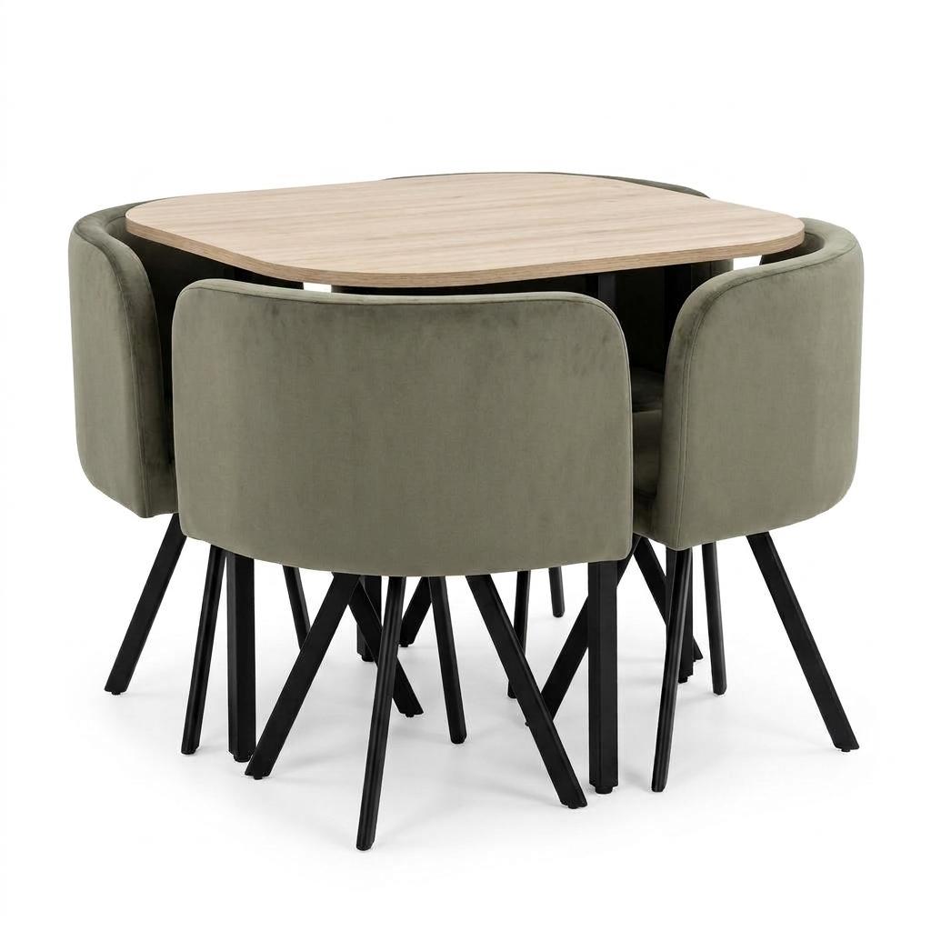 Modern Green Dining Set, MDF & Fabric - PIZZA SMALL GREEN