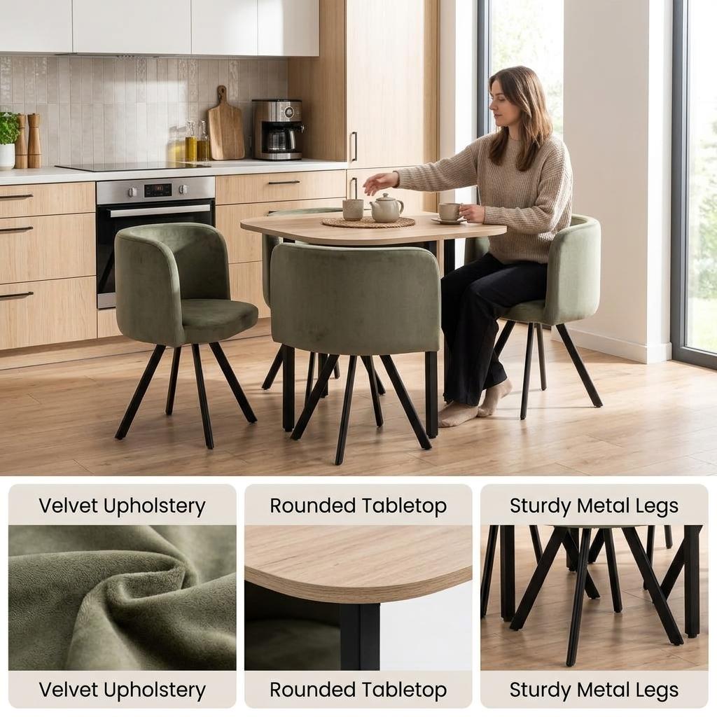 Modern Green Dining Set, MDF & Fabric - PIZZA SMALL GREEN