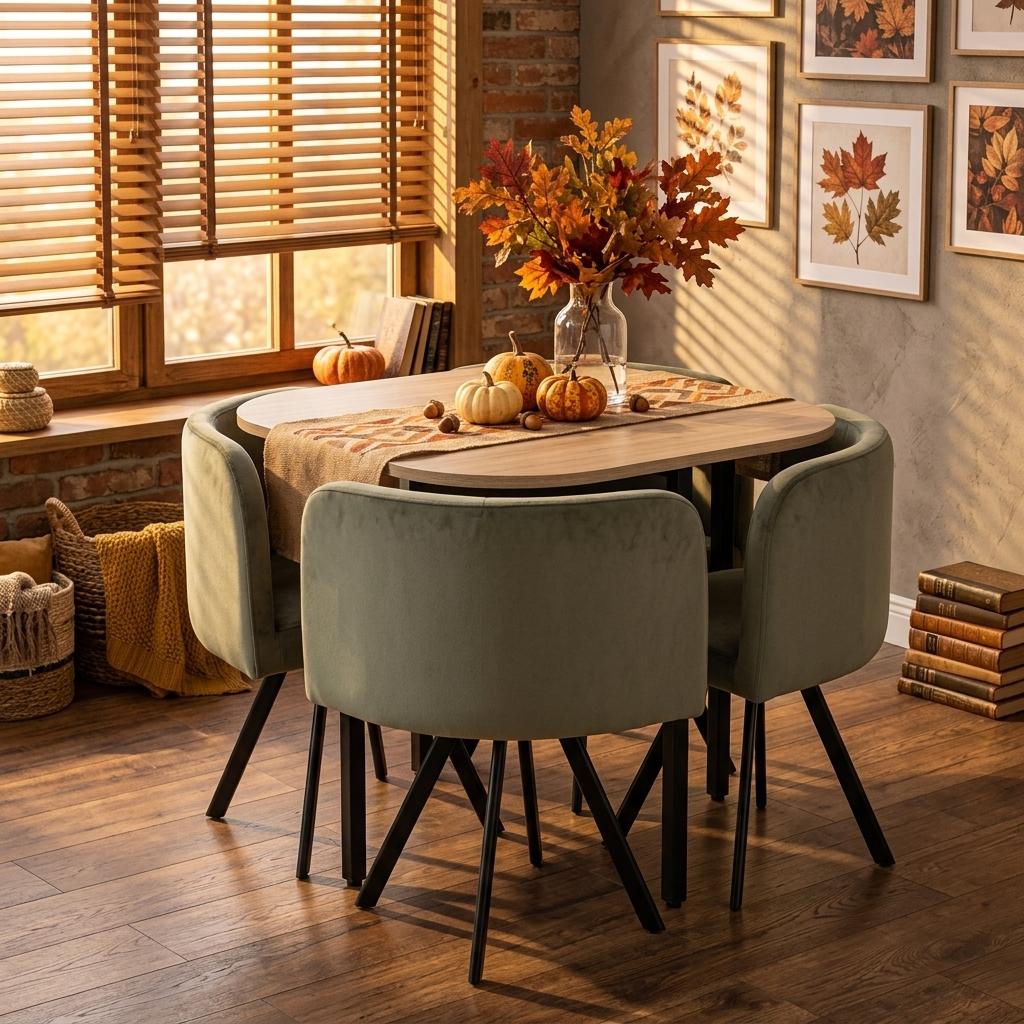 Modern Green Dining Set, MDF & Fabric - PIZZA SMALL GREEN