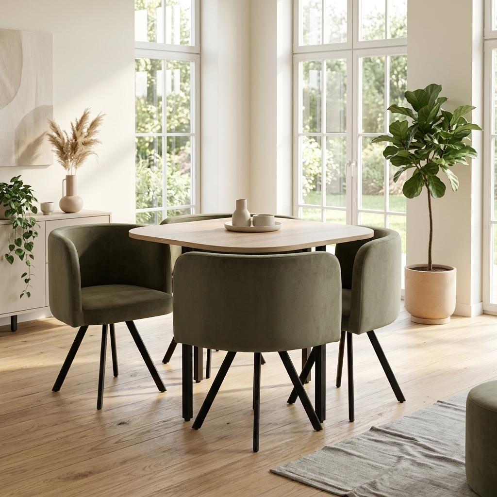 Modern Green Dining Set, MDF & Fabric - PIZZA SMALL GREEN