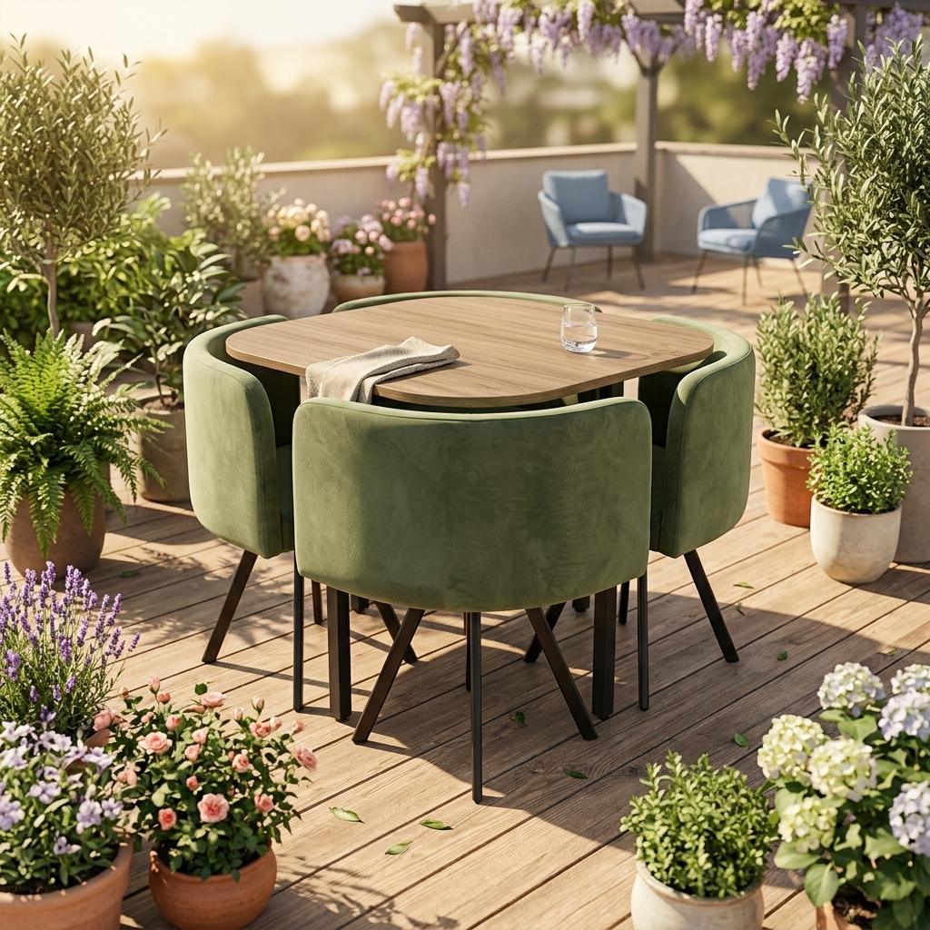 Modern Green Dining Set, MDF & Fabric - PIZZA SMALL GREEN