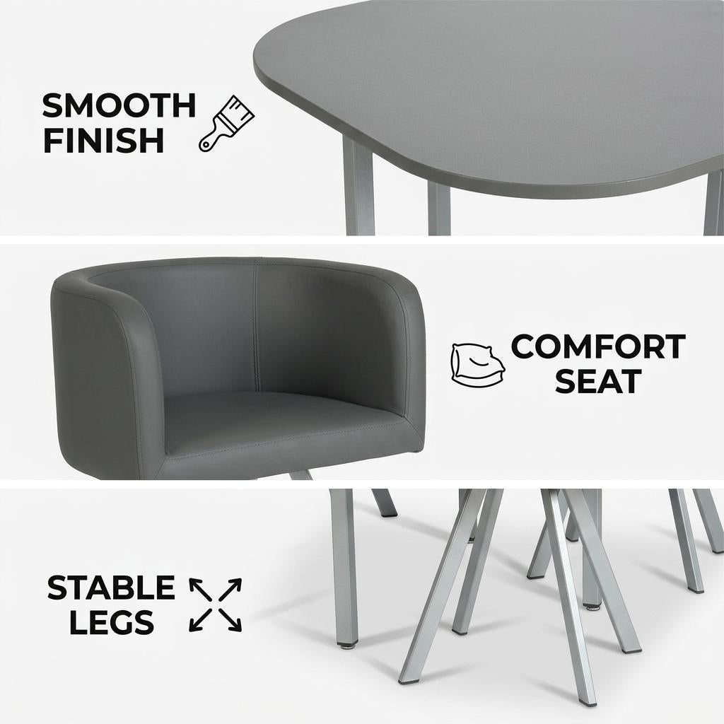 Modern Iron-Grey Dining Set, PU Upholstery – PIZZA SMALL GREY