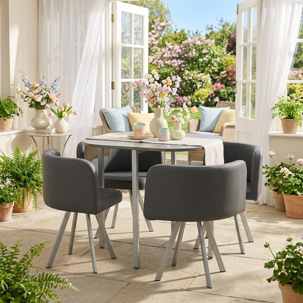 Modern Iron-Grey Dining Set, PU Upholstery – PIZZA SMALL GREY