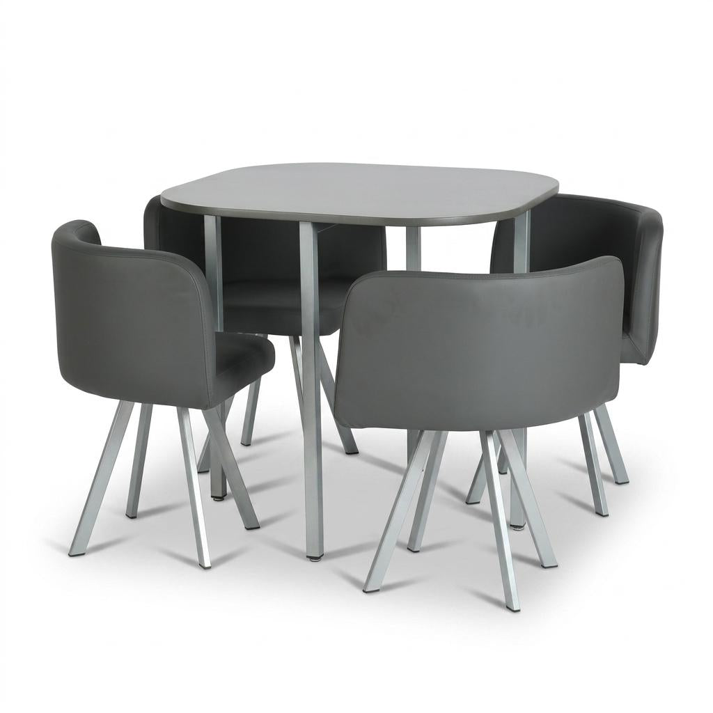 Modern Iron-Grey Dining Set, PU Upholstery – PIZZA SMALL GREY