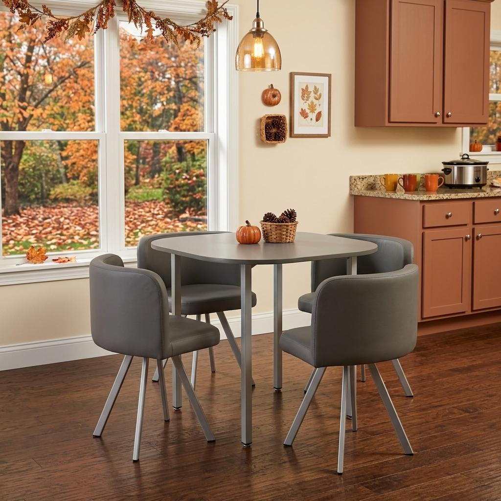 Modern Iron-Grey Dining Set, PU Upholstery – PIZZA SMALL GREY