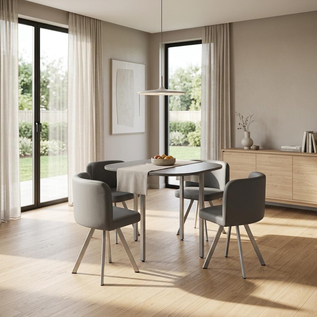 Modern Iron-Grey Dining Set, PU Upholstery – PIZZA SMALL GREY