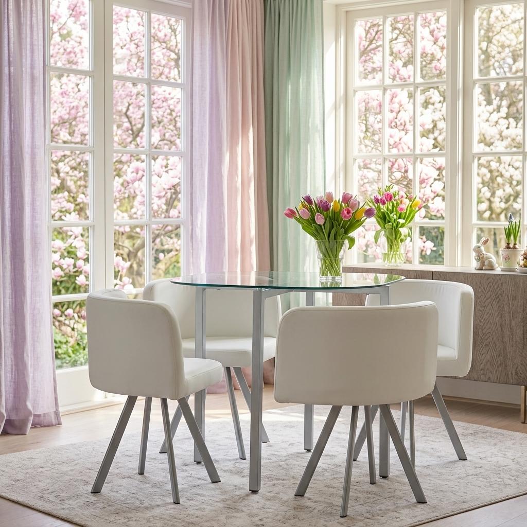 Modern Iron-Grey Dining Set, PU Upholstery - PIZZA SMALL WHITE