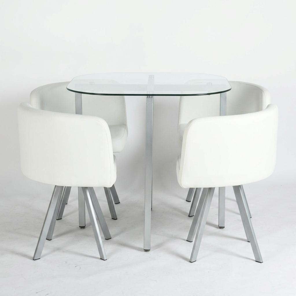 Modern Iron-Grey Dining Set, PU Upholstery - PIZZA SMALL WHITE