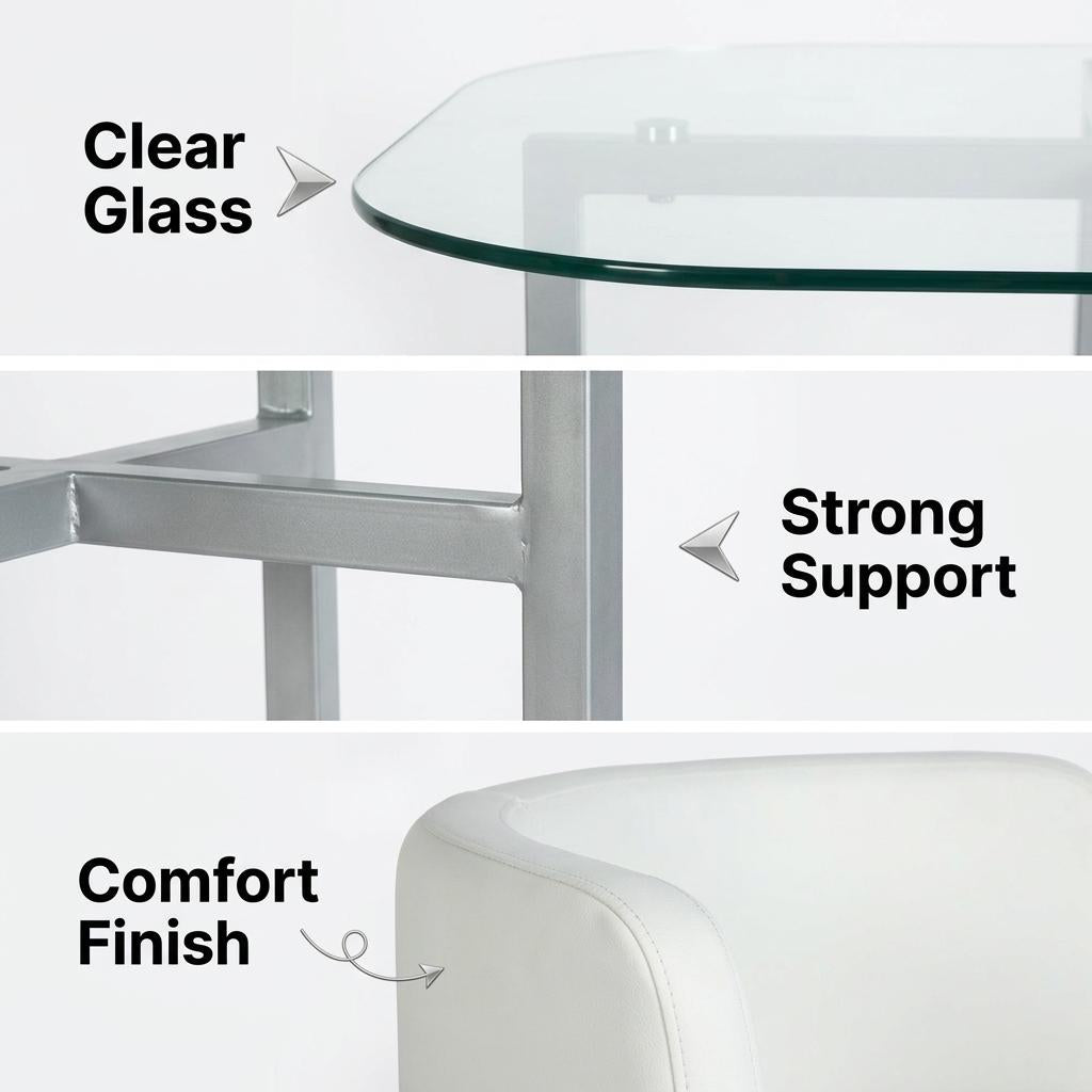 Modern Iron-Grey Dining Set, PU Upholstery - PIZZA SMALL WHITE