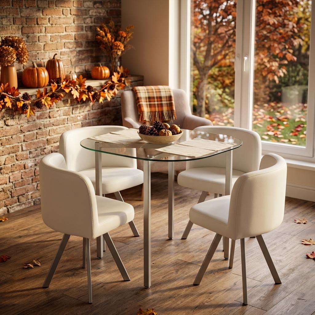 Modern Iron-Grey Dining Set, PU Upholstery - PIZZA SMALL WHITE