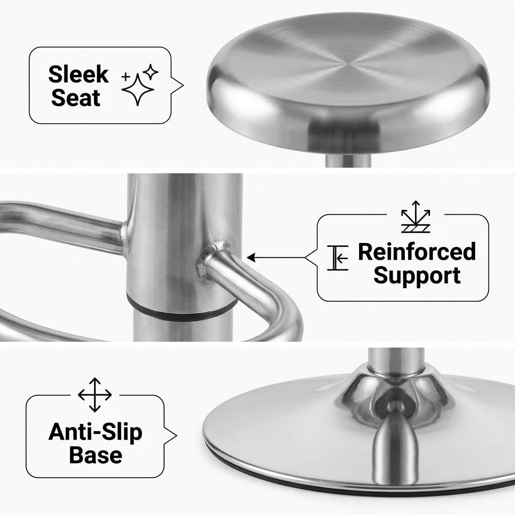 Modern Chrome Metal Bar Stool - POP SILVER