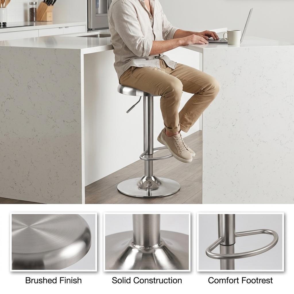 Modern Chrome Metal Bar Stool - POP SILVER