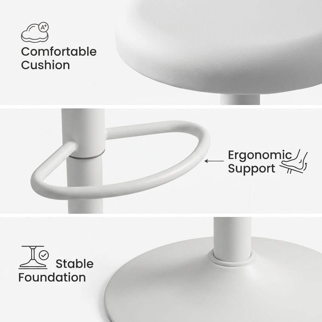 Modern Metal Bar Stool, Adjustable Height - POP WHITE