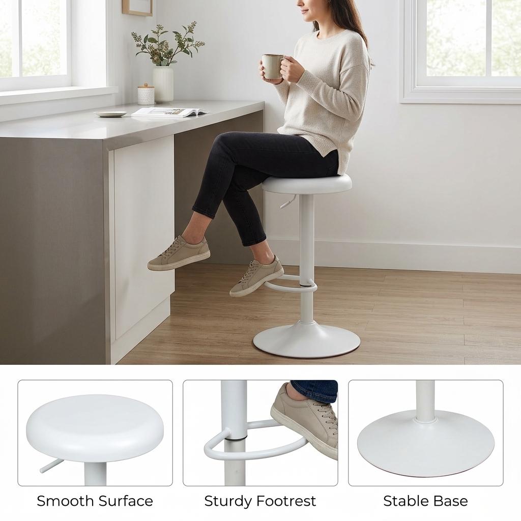 Modern Metal Bar Stool, Adjustable Height - POP WHITE