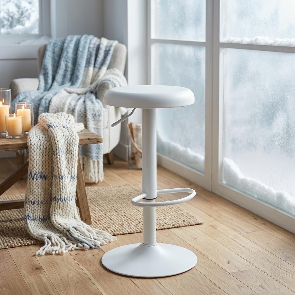 Modern Metal Bar Stool, Adjustable Height - POP WHITE