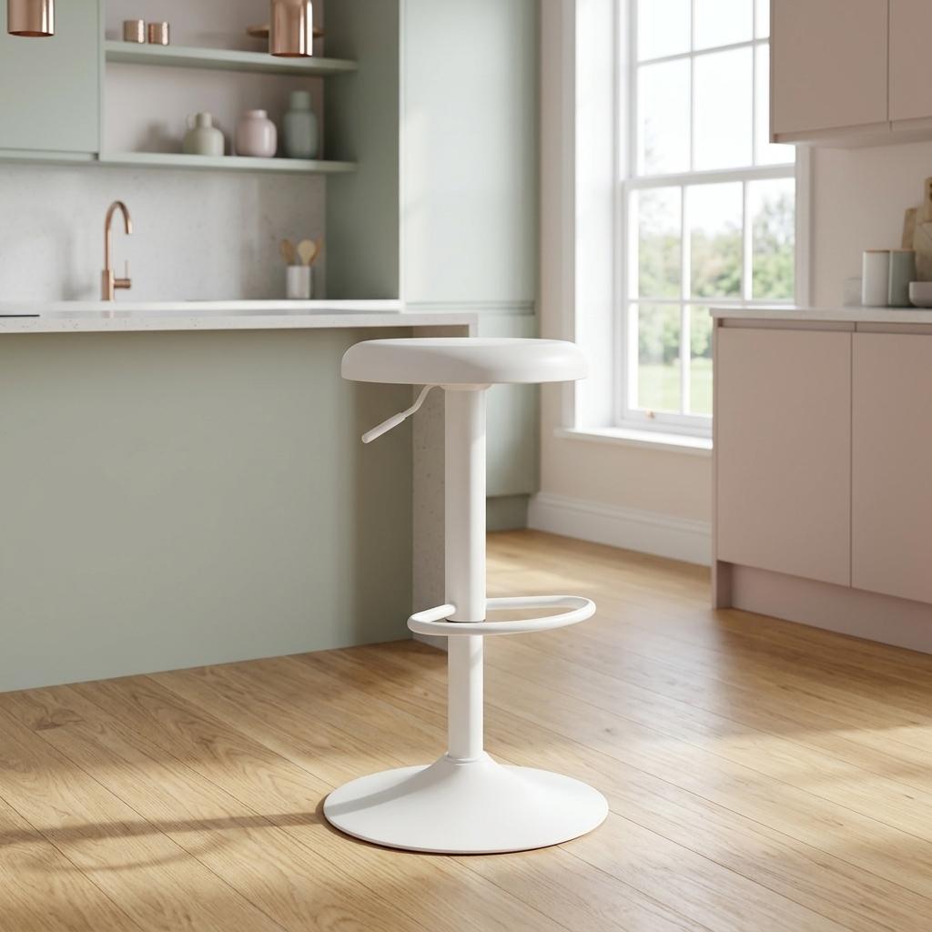 Modern Metal Bar Stool, Adjustable Height - POP WHITE