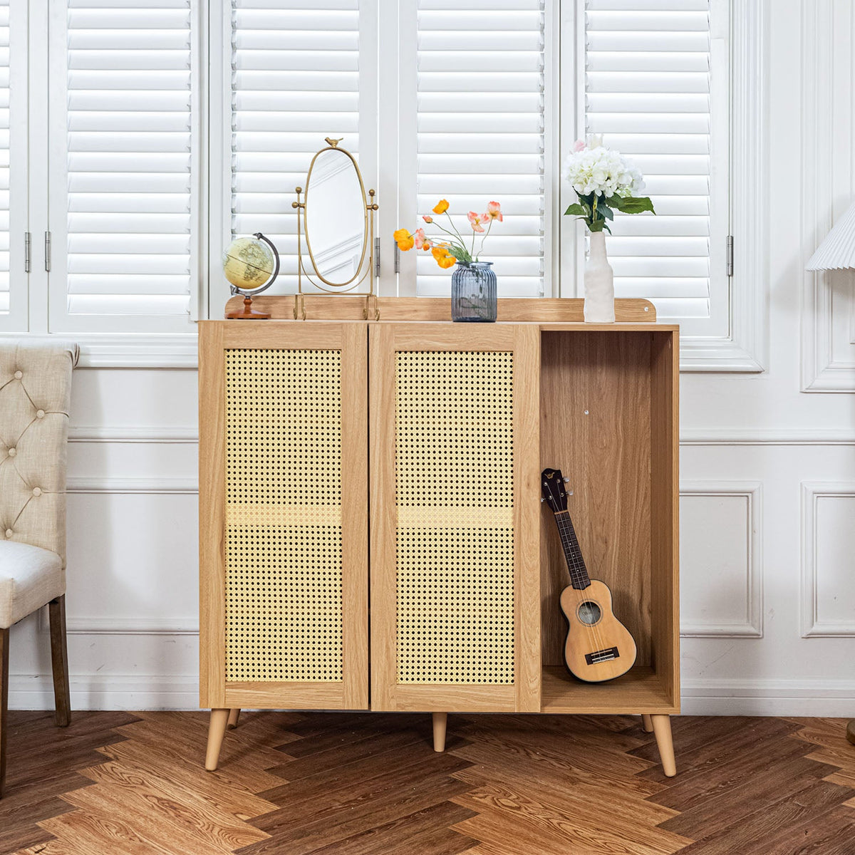 Pythia Faux Rattan Accent Cabinet