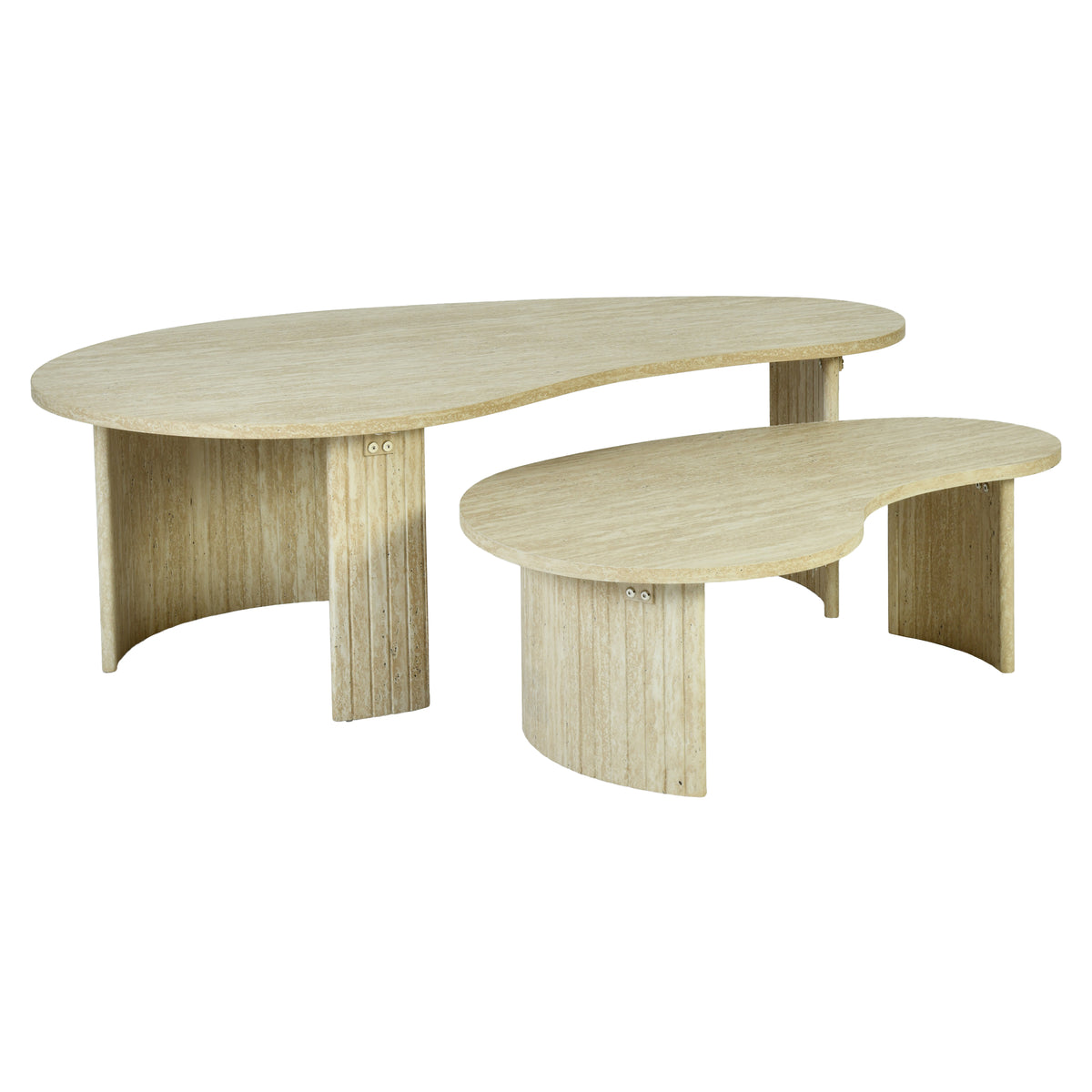 Modern Beige Coffee Table Set, MDF Travertine Finish - QELRIX