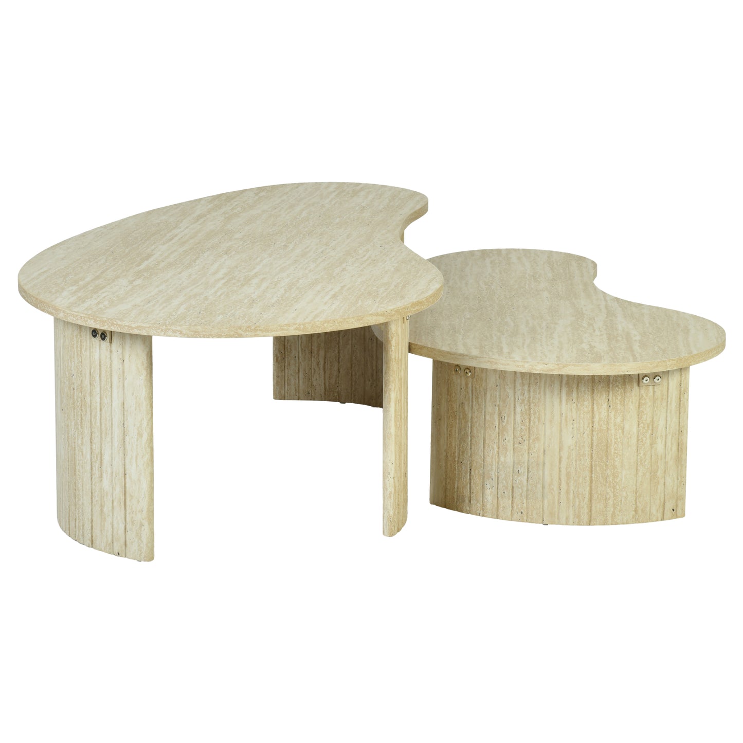 Modern Beige Coffee Table Set, MDF Travertine Finish - QELRIX