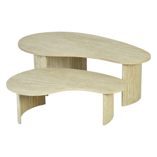 Modern Beige Coffee Table Set, MDF Travertine Finish - QELRIX