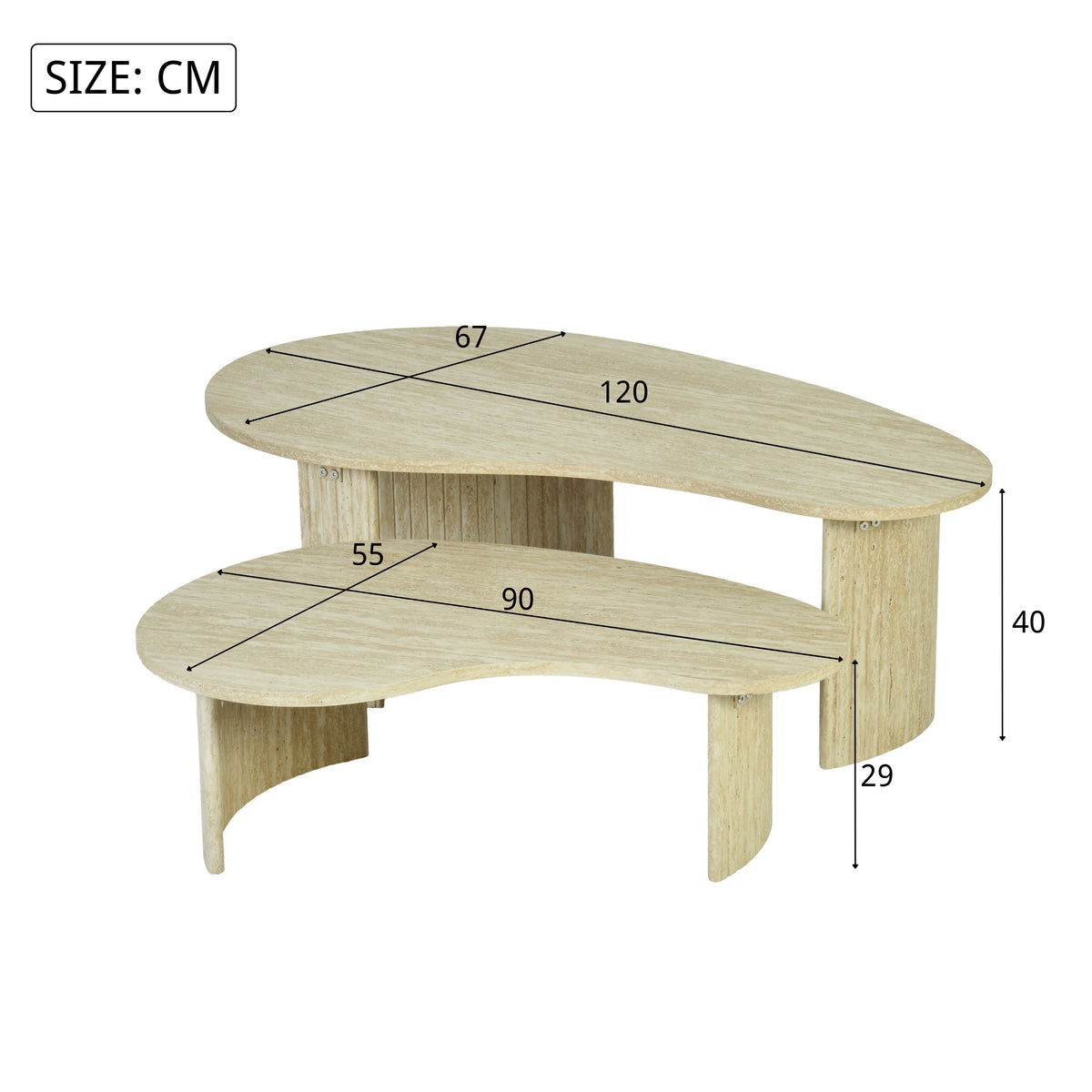 Modern Beige Coffee Table Set, MDF Travertine Finish - QELRIX