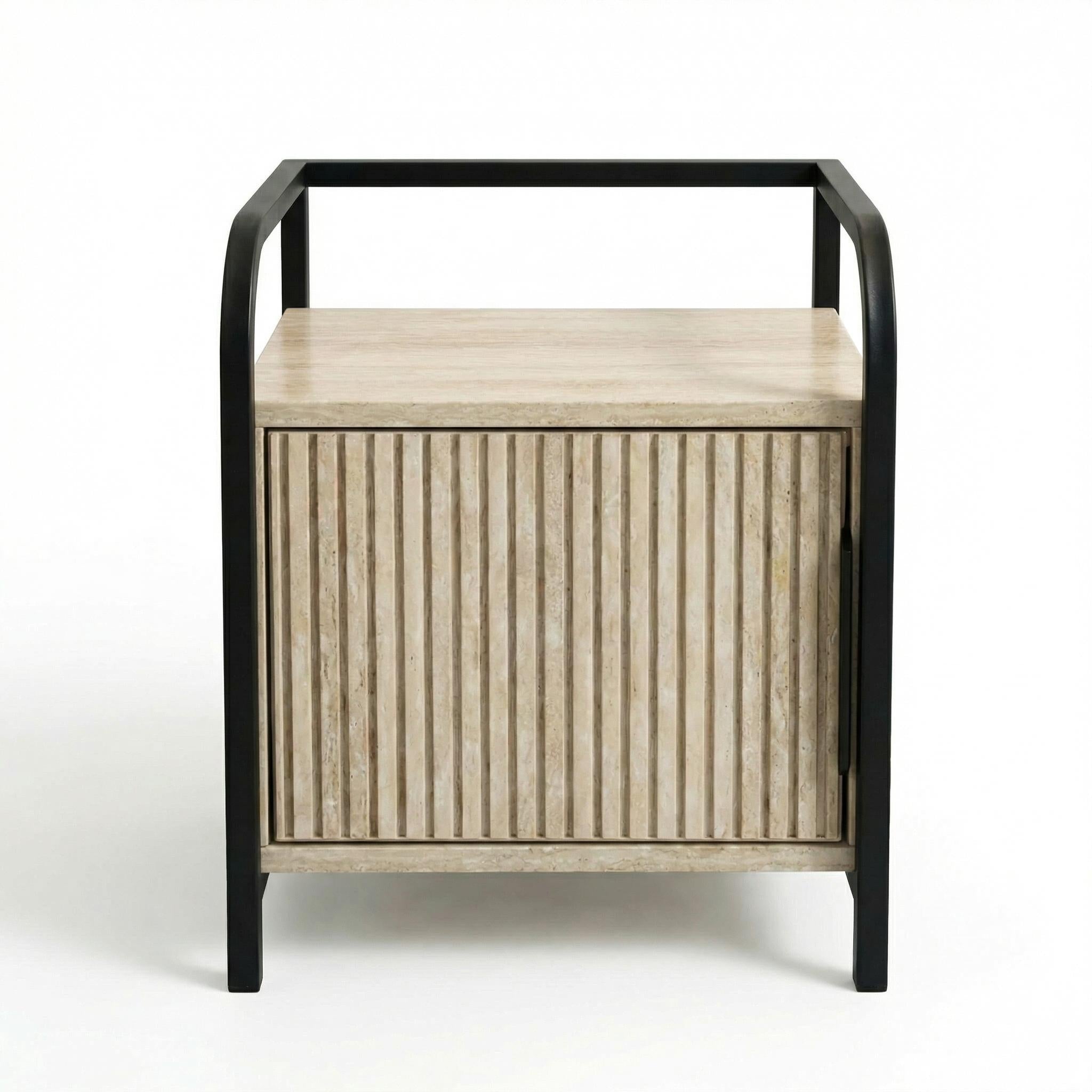 Bethesdas Modern Beige Nightstand, MDF & Metal - QHAGURS