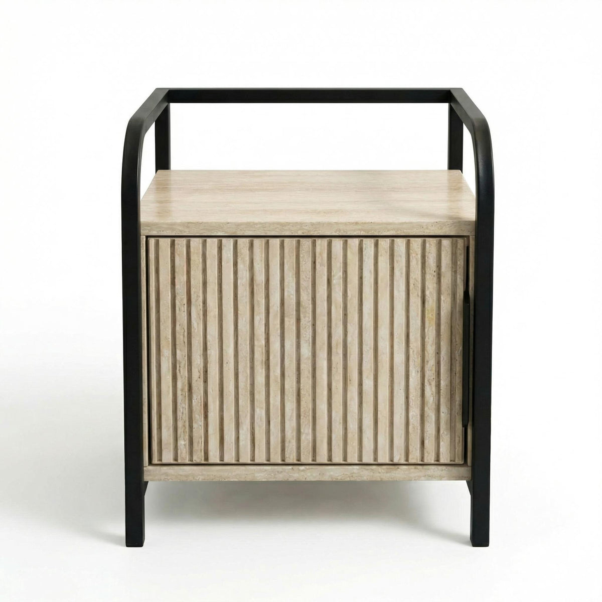 Bethesdas Modern Beige Nightstand, MDF & Metal - QHAGURS