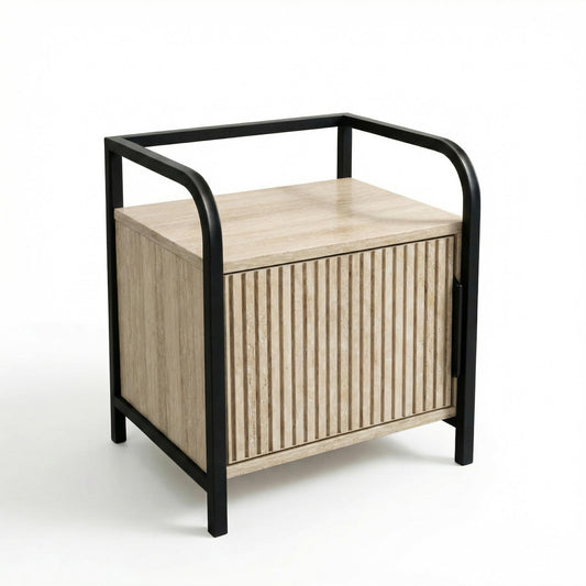 Bethesdas Modern Beige Nightstand, MDF & Metal - QHAGURS