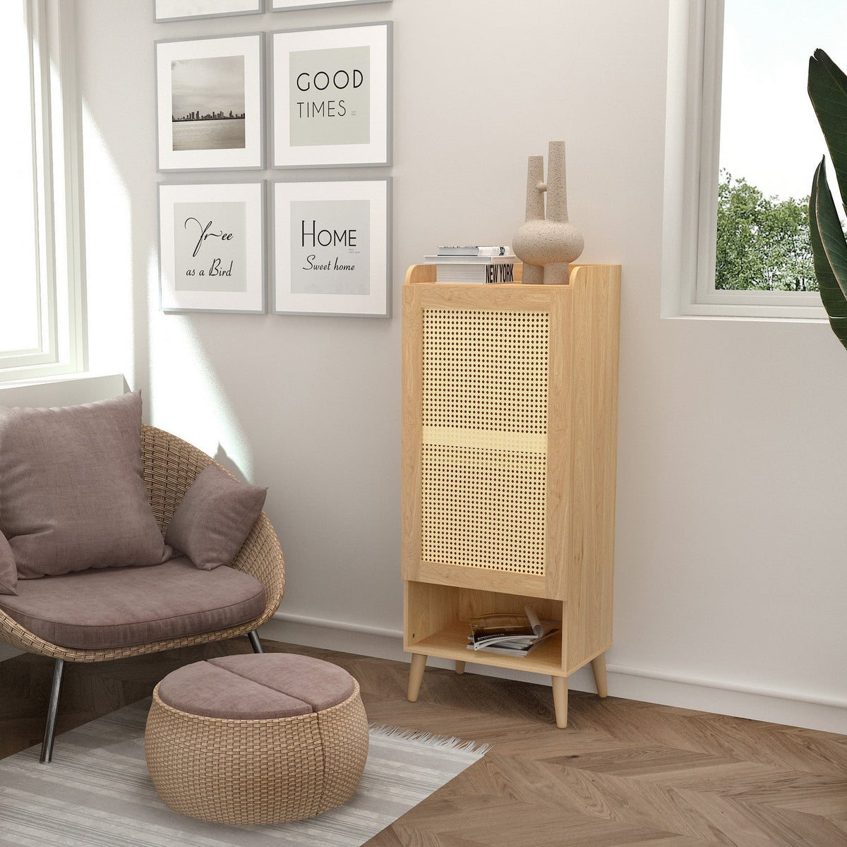 Queralt Faux Rattan Shoe Cabinet