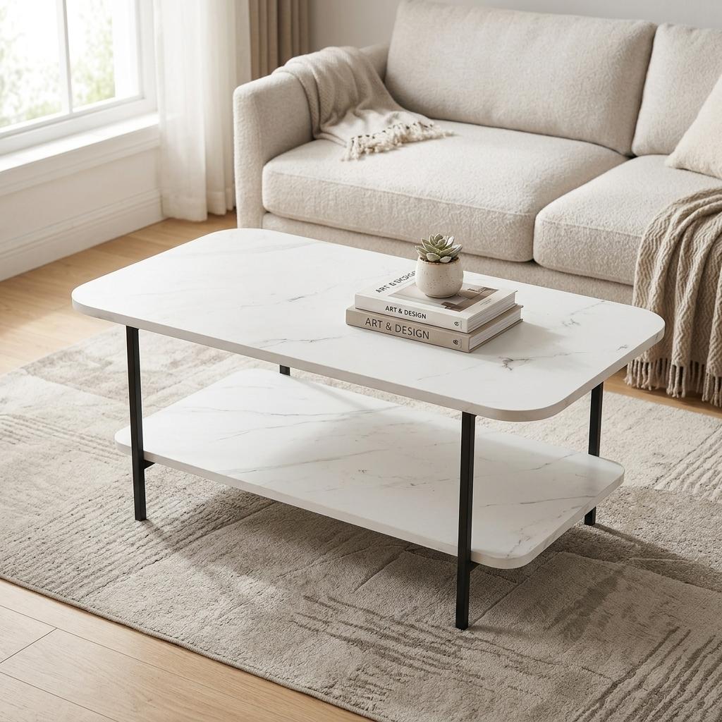 Modern Workspace Table, MDF Marble Melamine, Metal Legs - RALE MARBLE