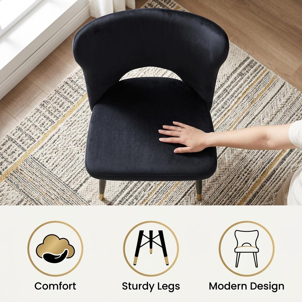 Modern Velvet Dining, Metal Leg Chair - RANGE JOANNA BLACK
