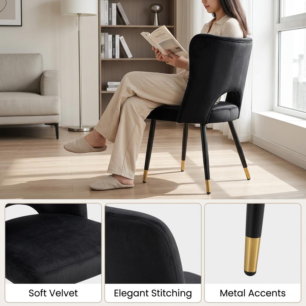Modern Velvet Dining, Metal Leg Chair - RANGE JOANNA BLACK
