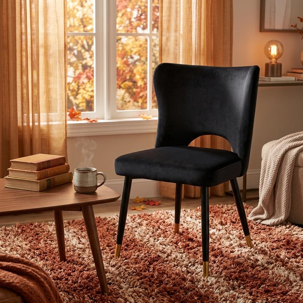 Modern Velvet Dining, Metal Leg Chair - RANGE JOANNA BLACK