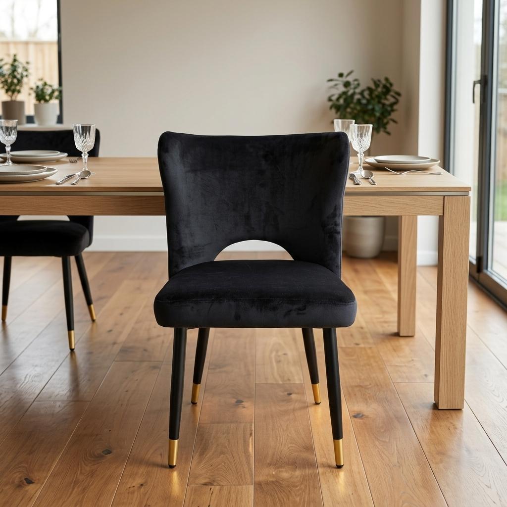 Modern Velvet Dining, Metal Leg Chair - RANGE JOANNA BLACK