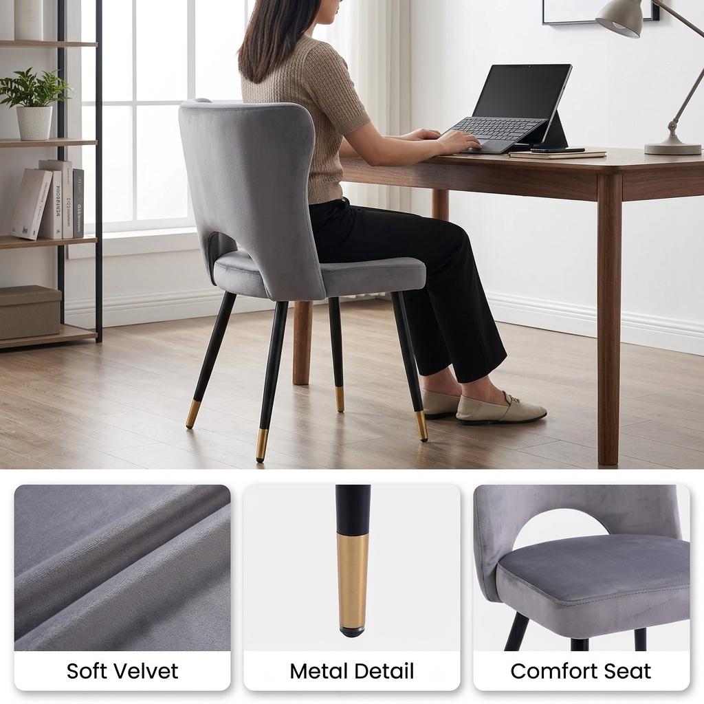 Modern Velvet Dining Chair, Metal Legs – RANGE JOANNA GREY