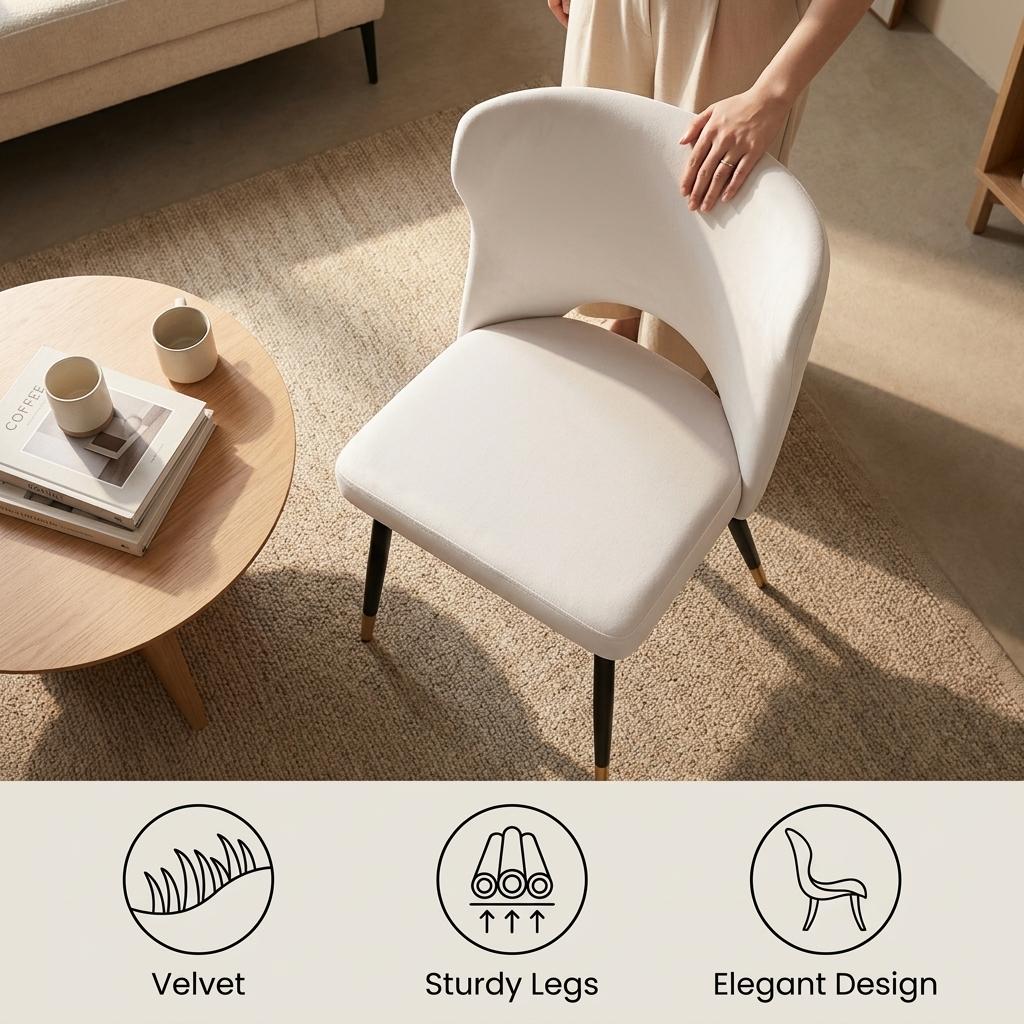 Modern Velvet Dining Chair, Metal Legs - RANGE JOANNA OYSTER