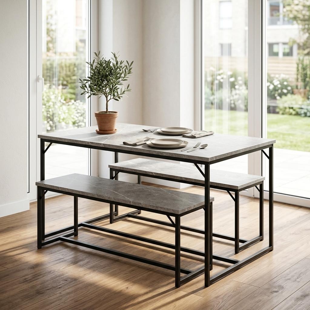 Modern Grey Dining Set, Metal Frame & Melamine Board - RANGE MASON GREY