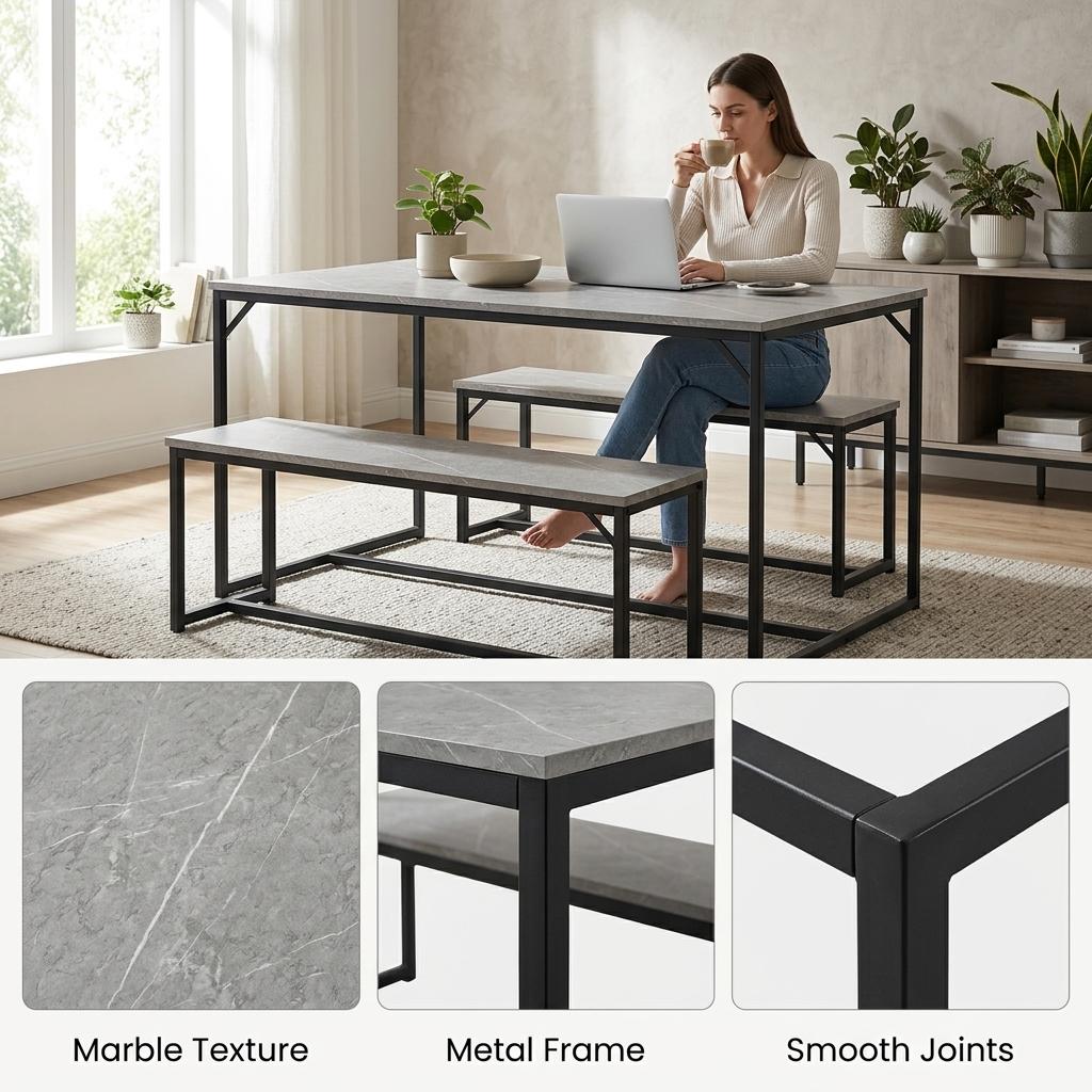Modern Grey Dining Set, Metal Frame & Melamine Board - RANGE MASON GREY