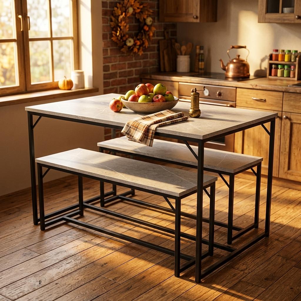 Modern Grey Dining Set, Metal Frame & Melamine Board - RANGE MASON GREY