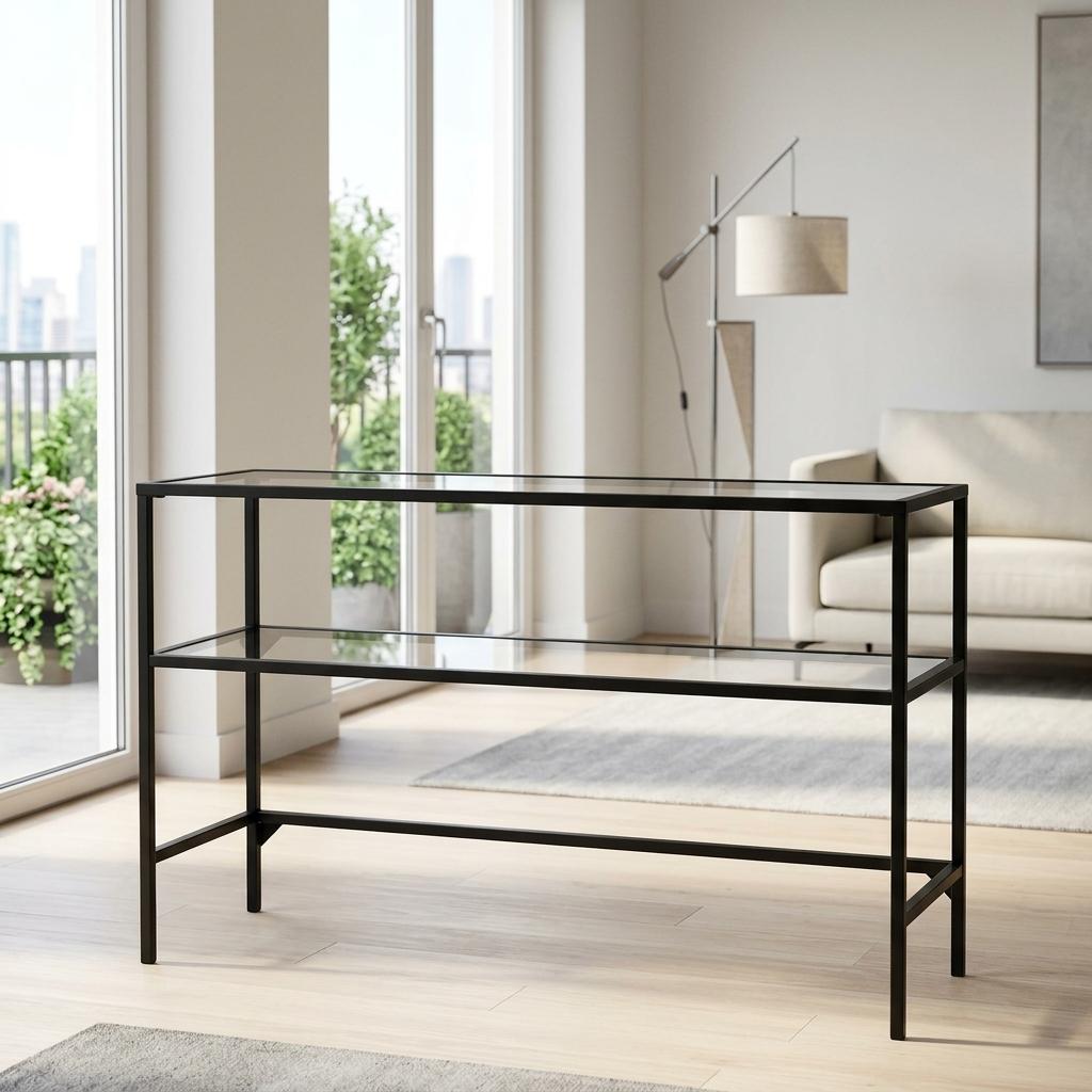 Modern Black Console, Tempered Glass Accent - REGENT CNSLE TBL BLK