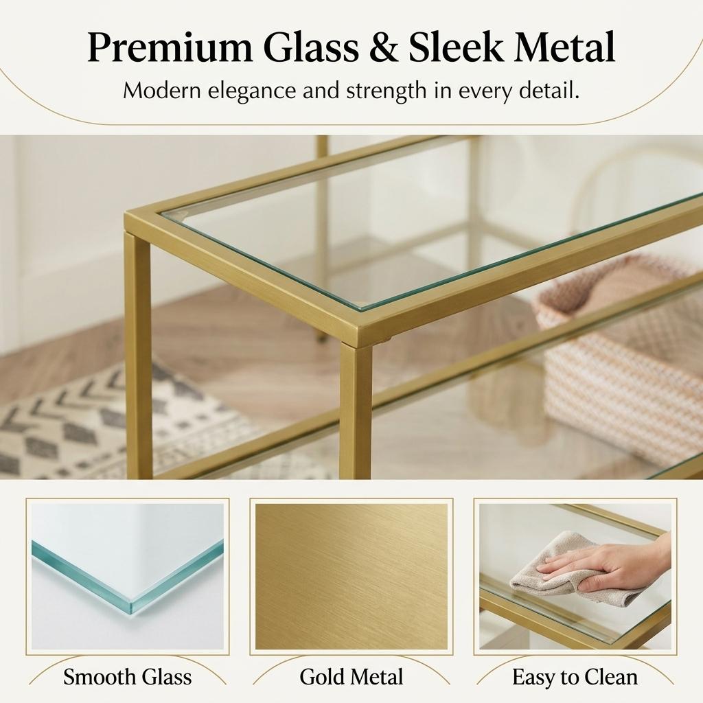 Modern Gold Metal, Tempered Glass Accent – REGENT Console Table