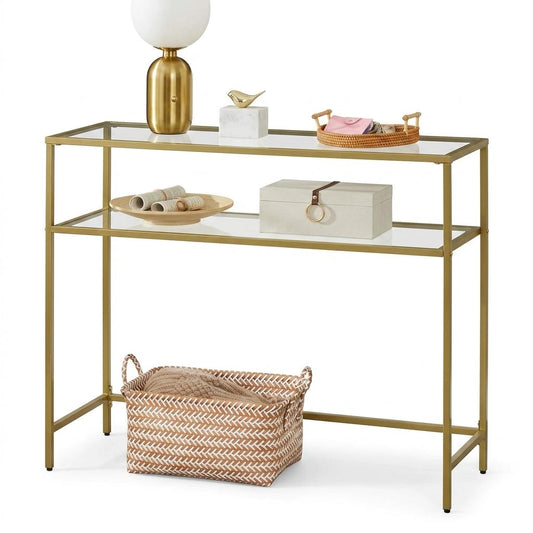Modern Gold Metal, Tempered Glass Accent – REGENT Console Table