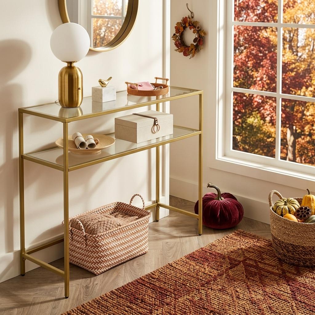 Modern Gold Metal, Tempered Glass Accent – REGENT Console Table